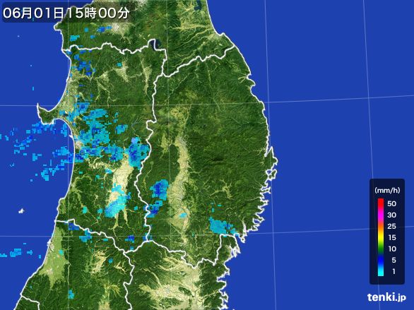 岩手県の雨雲レーダー(2016年06月01日)