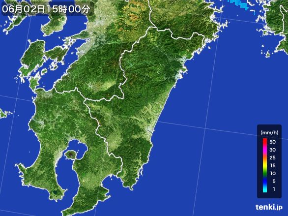 宮崎県の雨雲レーダー(2016年06月02日)
