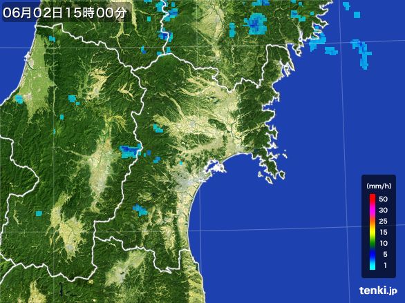 宮城県の雨雲レーダー(2016年06月02日)