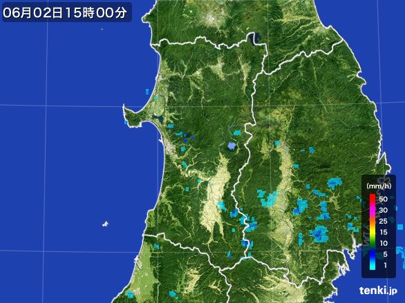 秋田県の雨雲レーダー(2016年06月02日)