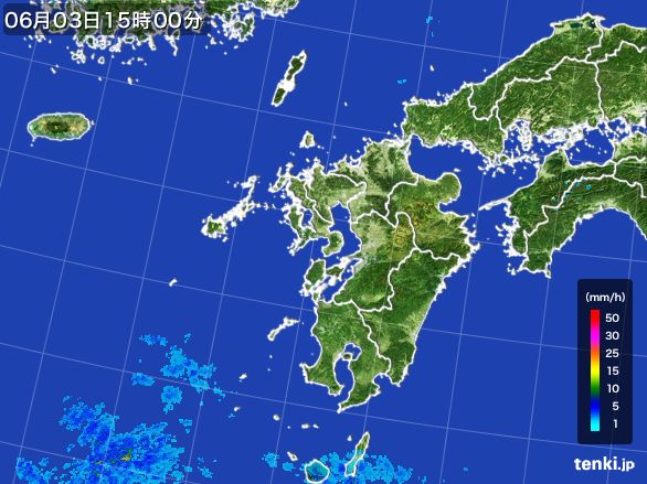 九州地方の雨雲レーダー(2016年06月03日)