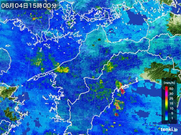 愛媛県の雨雲レーダー(2016年06月04日)