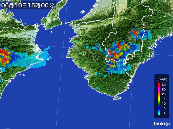 和歌山県の雨雲レーダー(2016年06月10日)