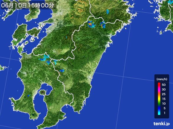 宮崎県の雨雲レーダー(2016年06月10日)
