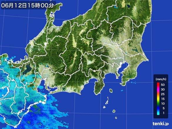 関東・甲信地方の雨雲レーダー(2016年06月12日)