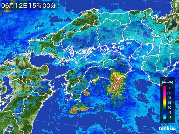 四国地方の雨雲レーダー(2016年06月12日)
