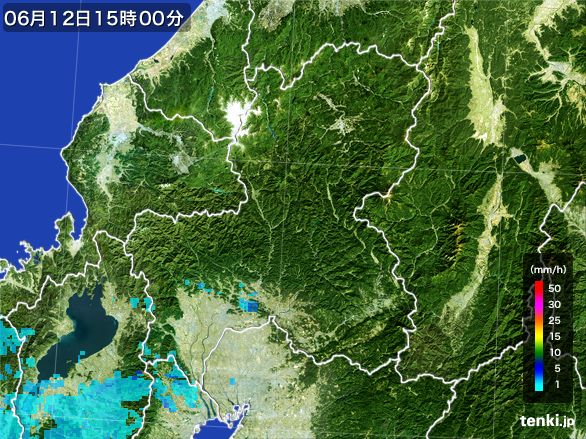 岐阜県の雨雲レーダー(2016年06月12日)