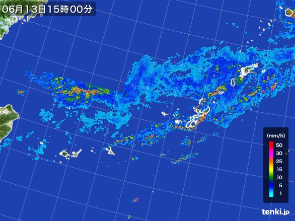 沖縄地方の雨雲レーダー(2016年06月13日)
