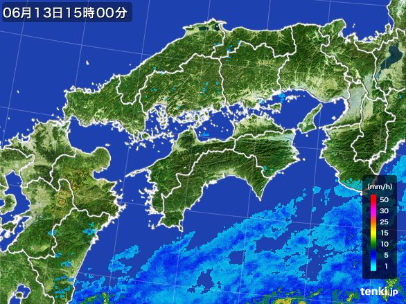 四国地方の雨雲レーダー(2016年06月13日)