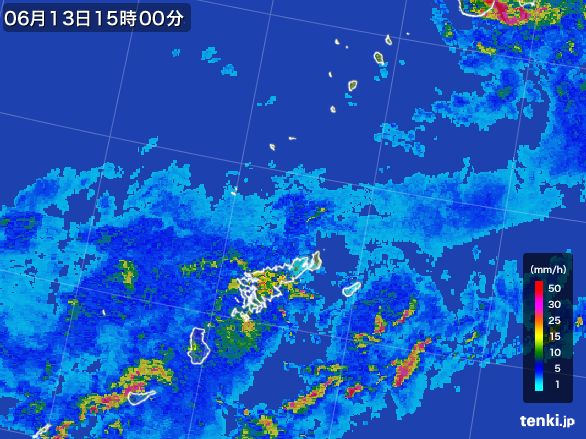 奄美諸島(鹿児島県)の雨雲レーダー(2016年06月13日)