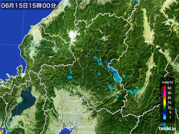 岐阜県の雨雲レーダー(2016年06月15日)