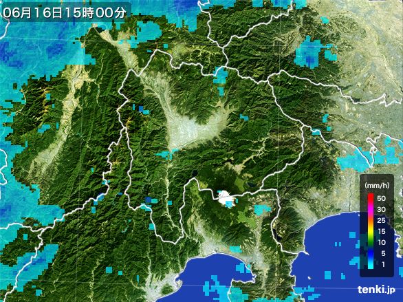 山梨県の雨雲レーダー(2016年06月16日)