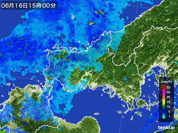 山口県の雨雲レーダー(2016年06月16日)