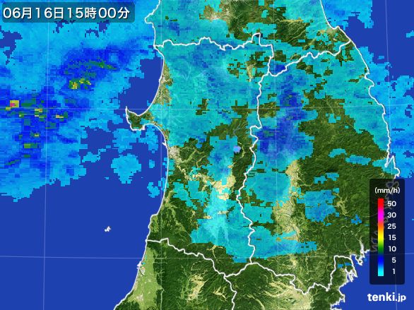 秋田県の雨雲レーダー(2016年06月16日)
