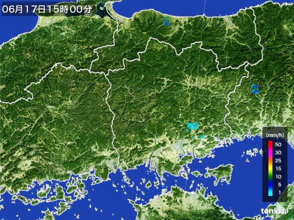 岡山県の雨雲レーダー(2016年06月17日)