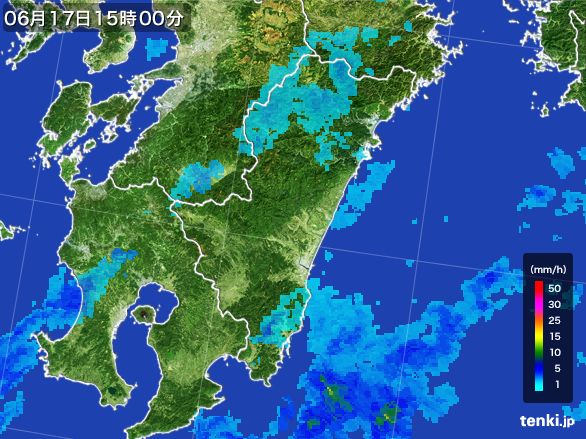 宮崎県の雨雲レーダー(2016年06月17日)