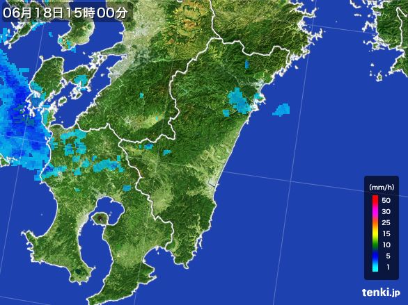 宮崎県の雨雲レーダー(2016年06月18日)