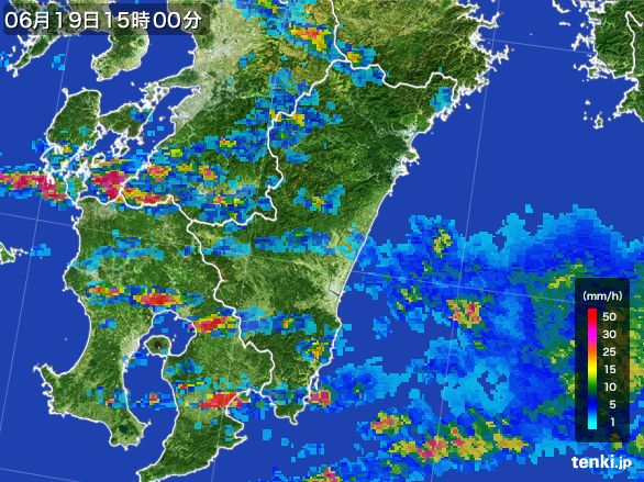 宮崎県の雨雲レーダー(2016年06月19日)