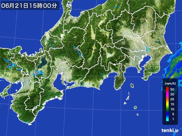 東海地方の雨雲レーダー(2016年06月21日)