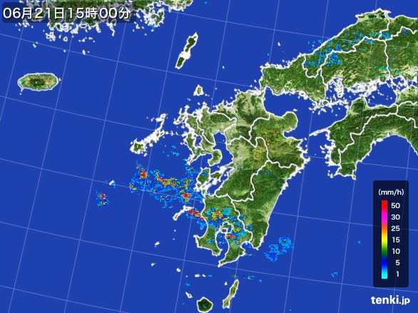 九州地方の雨雲レーダー(2016年06月21日)