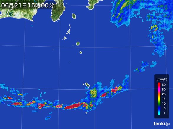 伊豆諸島(東京都)の雨雲レーダー(2016年06月21日)