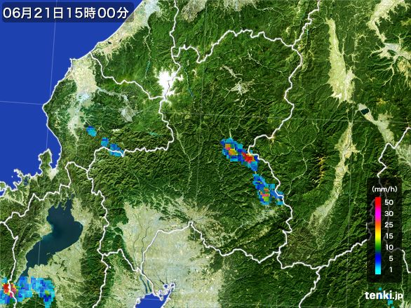 岐阜県の雨雲レーダー(2016年06月21日)