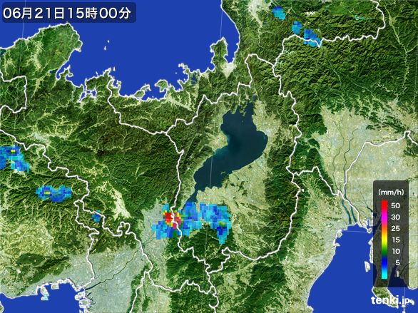 滋賀県の雨雲レーダー(2016年06月21日)