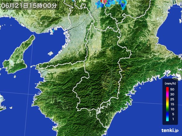 奈良県の雨雲レーダー(2016年06月21日)