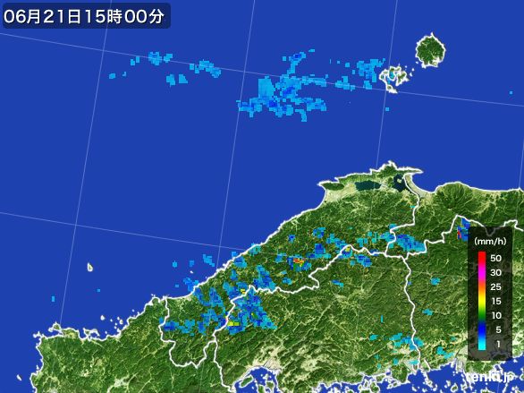 島根県の雨雲レーダー(2016年06月21日)