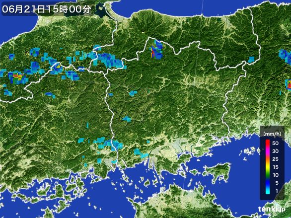 岡山県の雨雲レーダー(2016年06月21日)
