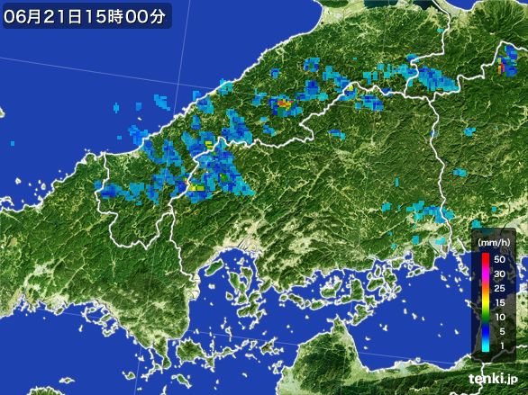 広島県の雨雲レーダー(2016年06月21日)