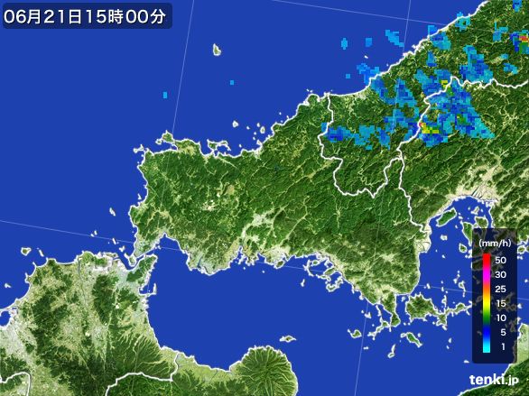 山口県の雨雲レーダー(2016年06月21日)