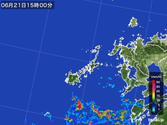 五島列島(長崎県)の雨雲レーダー(2016年06月21日)