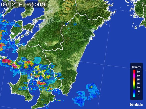 宮崎県の雨雲レーダー(2016年06月21日)