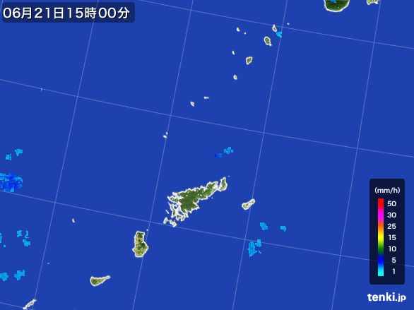 奄美諸島(鹿児島県)の雨雲レーダー(2016年06月21日)