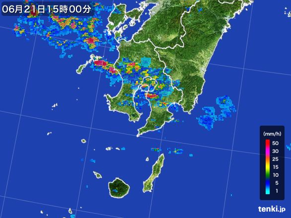 鹿児島県の雨雲レーダー(2016年06月21日)