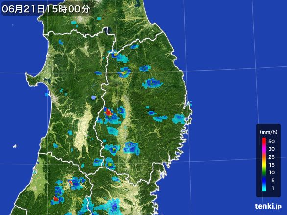 岩手県の雨雲レーダー(2016年06月21日)