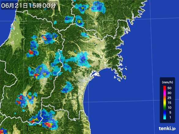 宮城県の雨雲レーダー(2016年06月21日)