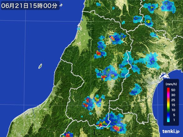 山形県の雨雲レーダー(2016年06月21日)