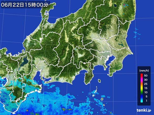 関東・甲信地方の雨雲レーダー(2016年06月22日)