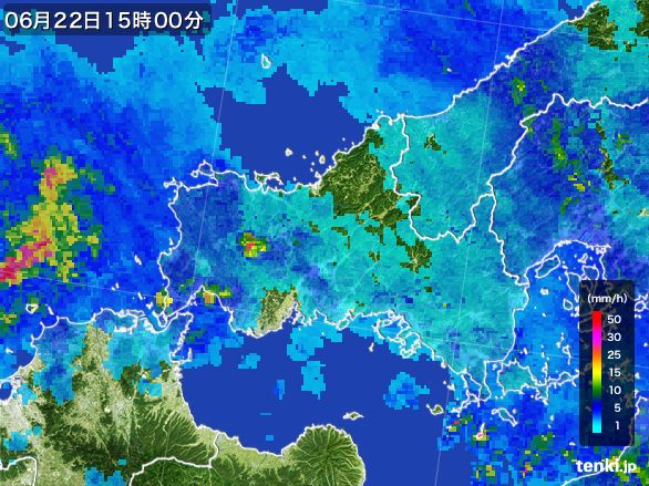 山口県の雨雲レーダー(2016年06月22日)