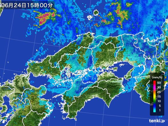 中国地方の雨雲レーダー(2016年06月24日)