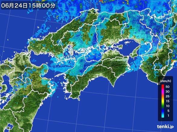 四国地方の雨雲レーダー(2016年06月24日)
