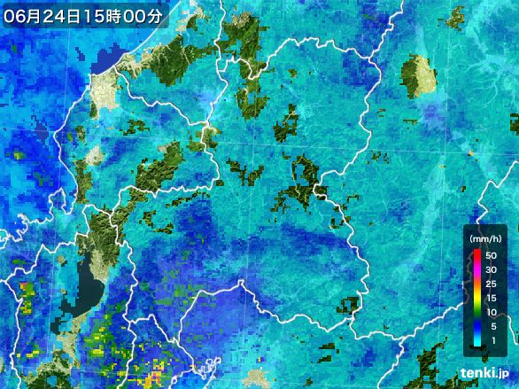 岐阜県の雨雲レーダー(2016年06月24日)