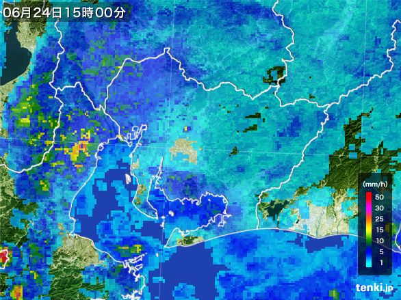 愛知県の雨雲レーダー(2016年06月24日)