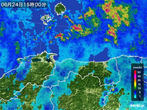 鳥取県の雨雲レーダー(2016年06月24日)