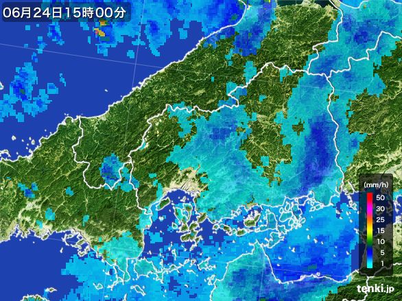 広島県の雨雲レーダー(2016年06月24日)