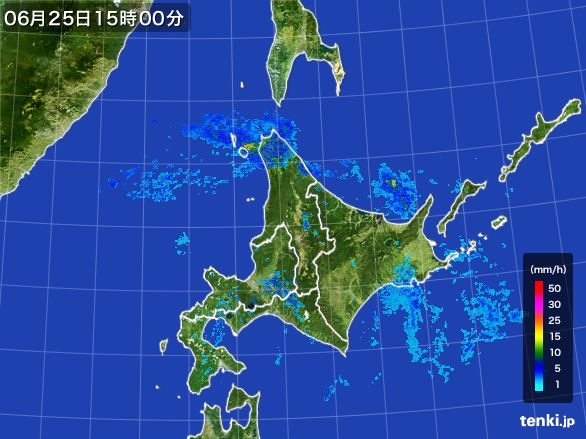 北海道地方の雨雲レーダー(2016年06月25日)