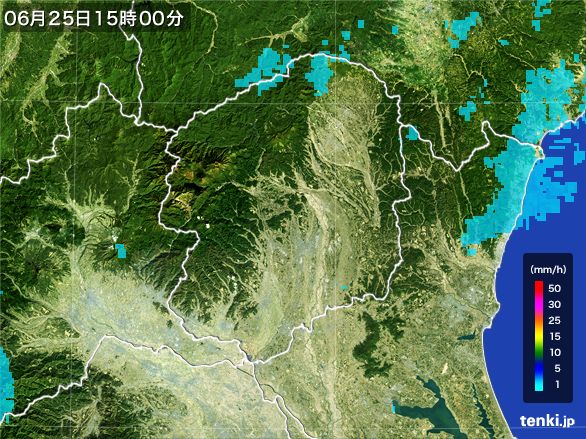 栃木県の雨雲レーダー(2016年06月25日)