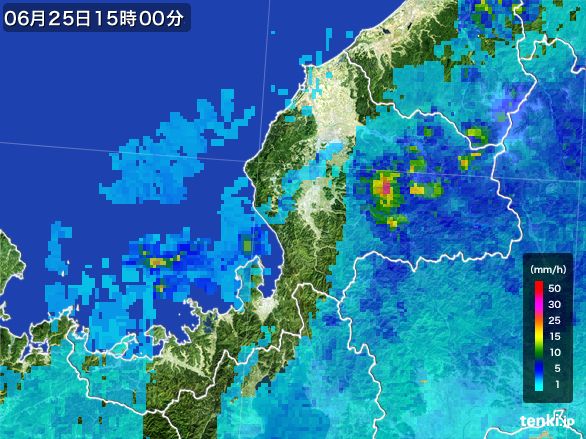 福井県の雨雲レーダー(2016年06月25日)